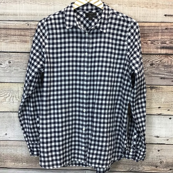 J. Crew Tops - J Crew Boy Button Front Shirt 10 Navy White
